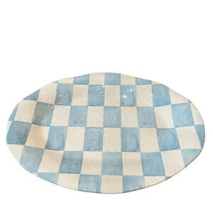 POSH Blue & White Checkered Melamine Large 13X18 Oval Serving Platter Glossy NEW